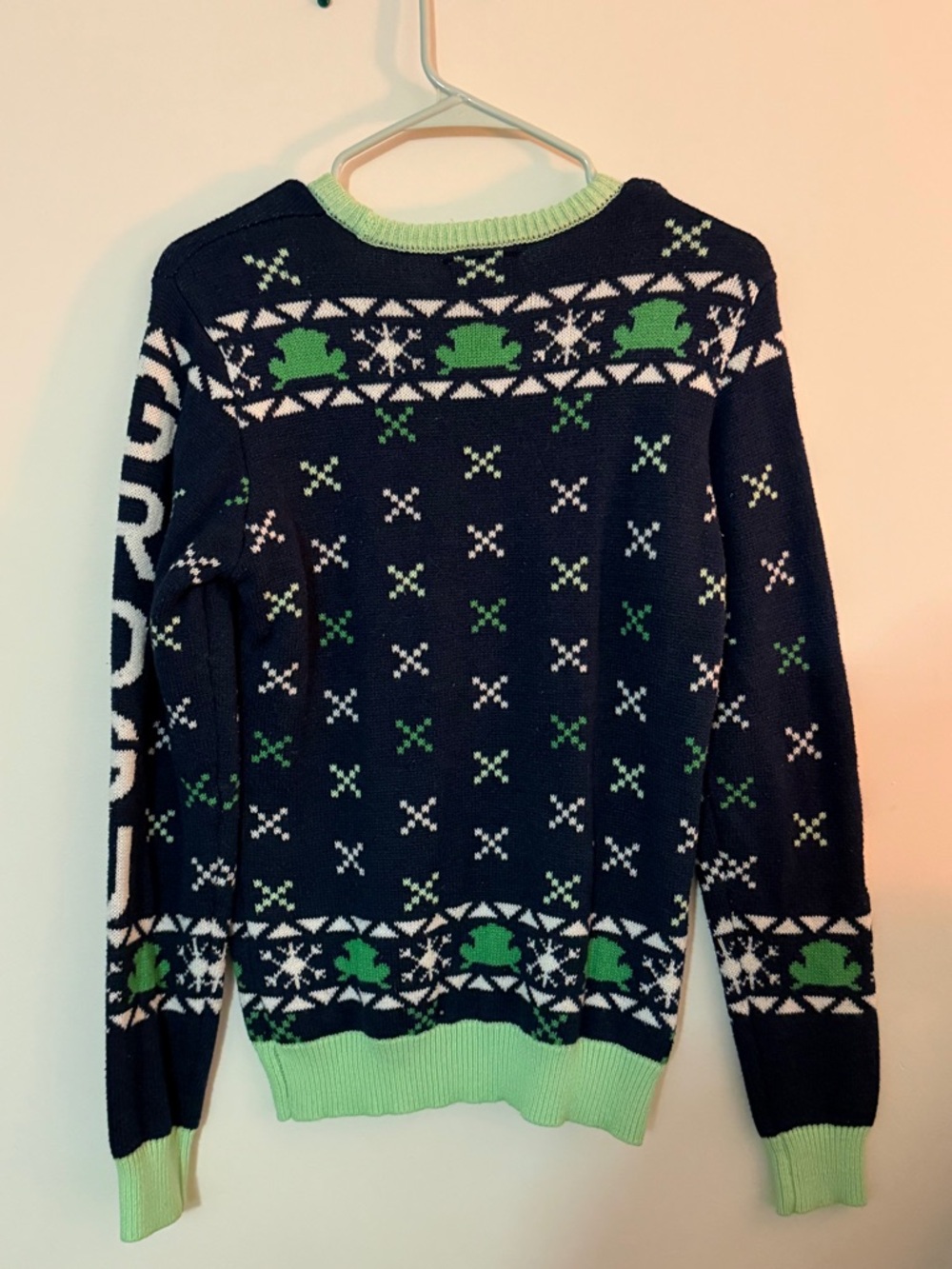 Star Wars Men's Navy and Lime Green Grogu Snow Globe Sweater - Picture 5 of 5